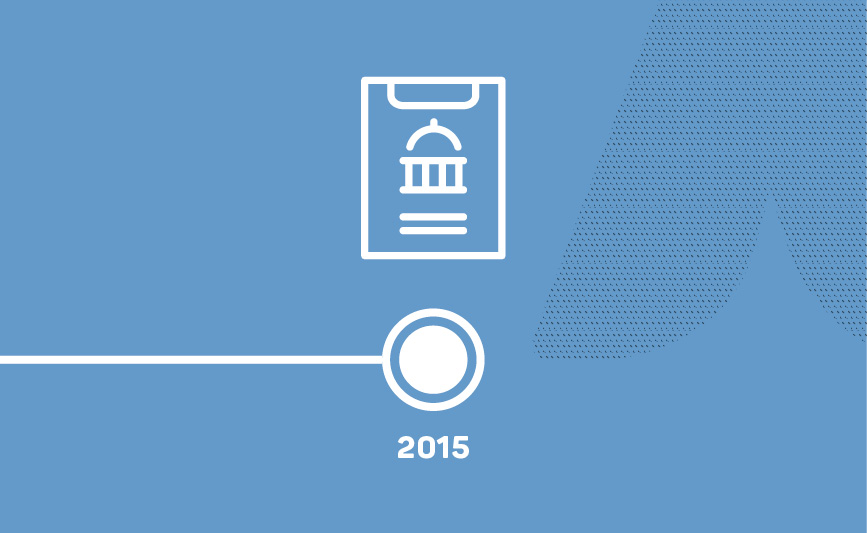Grafik, die auf einem Zeitstrahl 2015 als den Startpunkt der Stiftung EFA im Bundeshaus abbildet.